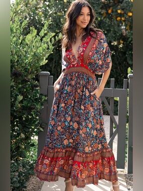 Baltic Born Boho Floral Maxi Dress Small Empire Waist